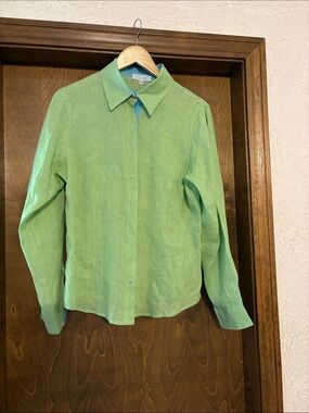 Women’s Made in Capri Italy ,  Light Green and Blue Button-Up Fine Linen Shirt